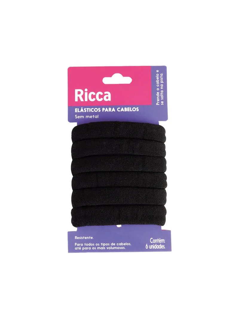 ELASTICO P/ CABELOS RICCA GROSSO BLACK 6UN