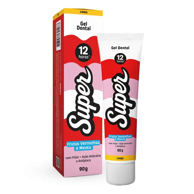 GEL DENTAL SUPER 12H FRUT VERM E MENTA 90G