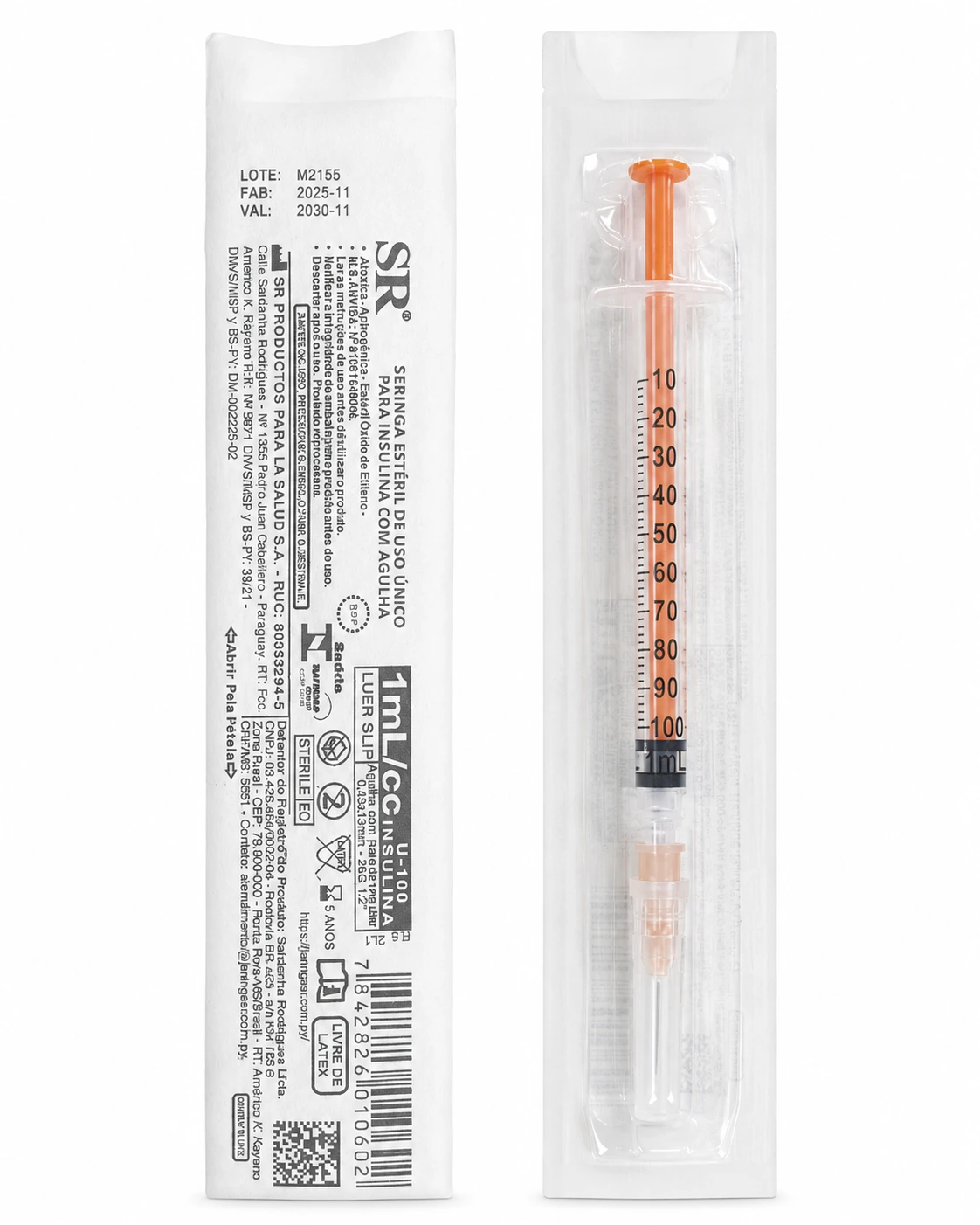 SERINGA INSULINA 100UI 1ML SAI AGULHA