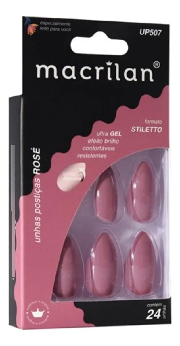 UNHAS POSTICAS MACRILAN STILETO ROSE